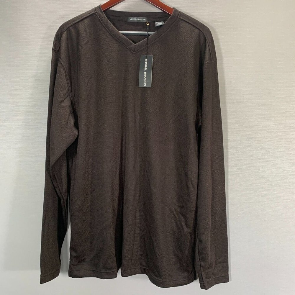 Michael Brandon Sweater Mens XXL Brown Stretch V Neck Long Sleeve NEW